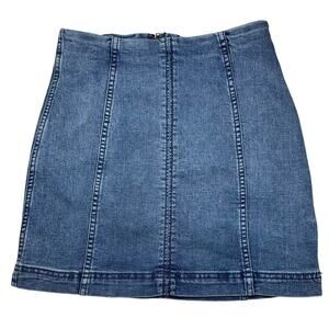 Free People Modern Femme Blue Mini Skirt Denim Stretch Chambray Boho Size 0